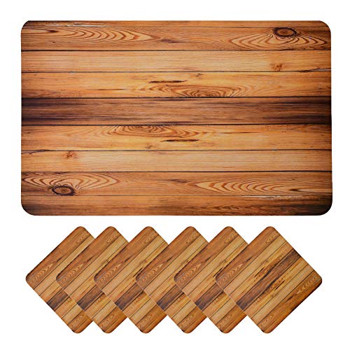 Image of Yellow Weaves 6 Piece Wooden Style PVC Dining Table Placemats, (Color - Wood)