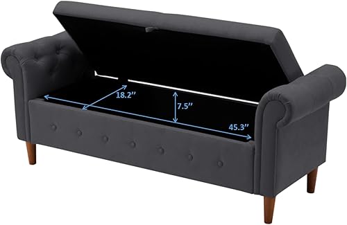 Miniatura 6 de BKDWSK Baúl de almacenamiento plegable reposapiés con tapa abatible otomana de almacenamiento de tela de asiento acolchada banco de dormitorio con