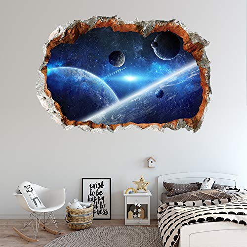 Herra 3D Planet Universe Galaxy Outer Space Wall Decal Spacecraft Astronaut Wall Stickers, Peel And Stick Removable Space Capsule Window Wall Stickers Wall Mural For Kids Room (Blue2) #TOP3