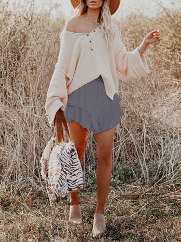 Image of Aoudery Flowy Shorts for Women Casual Boho Ruffle Tiered Skorts High Waist Mini Skirts Golf Tennis Crochet Shorts