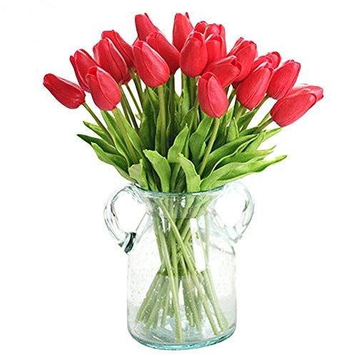 WAQIA HOUSE 30 Pcs Artificial Tulip Flowers Real Touch Tulips Fake PU Tulip Flower Bouquet for Home Wedding Party Office Decor