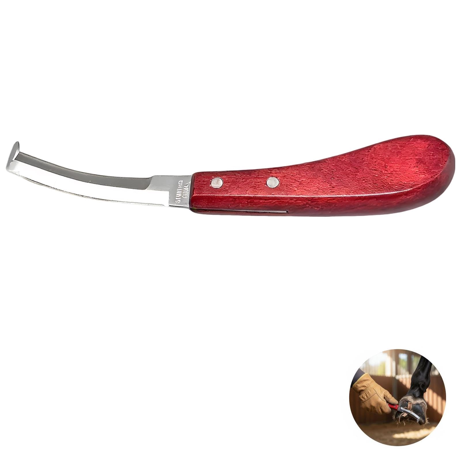 2 Stk. Hufmesser mit rotem Griff für rechte Hand, doppelseitige gebogene Edelstahlklinge, 8,9 in / 22,5 cm, Werkzeug zum Beschneiden von Hufen für Pferde, Rinder, Ziegen und Schafe
