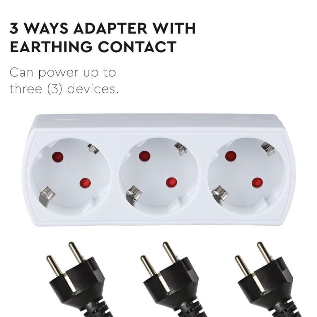 V-TAC Adaptador Múltiple 3 ENCHUFES - Enchufe de Pared 3 Tomas de Corriente 16A Shuko para el Hogar, Oficina, Tienda, Garaje, Cocina - Regleta Múltiple 3 Enchufes - 250V Compacta y Práctica — view 3