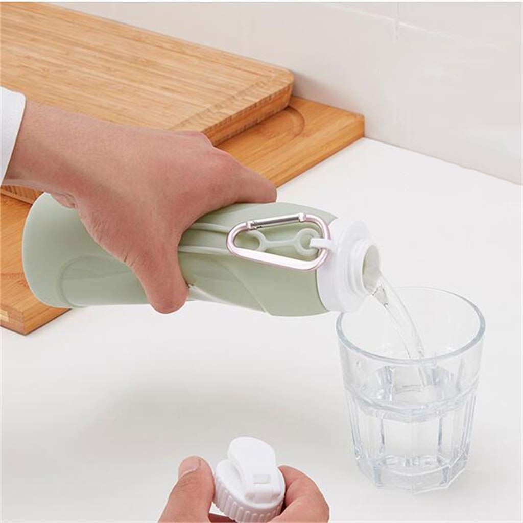 Bottiglia d'Acqua Pieghevole, 500ml Silicone A Tenuta Stagna Usato for Viaggi All'aperto Fitness, Verde