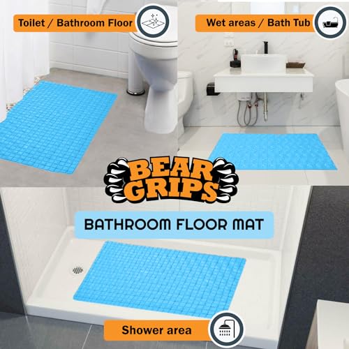 Image of BEAR GRIPS Anti-Slip Bathroom Floor mat for Elderly, Prevent Bathroom Falling Anti-Skid Mat with Suction Grips (Size 78 X 46 cm - Sky Blue, Polyvinyl Chloride, Rectangular)