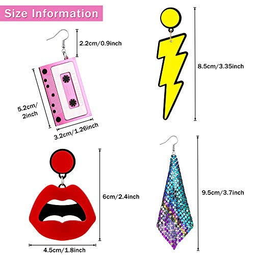 4 Pairs 80S Retro Earrings 1980S Retro Neon Earrings 80S Costume Earrings Exaggerated Earrings For Women Girls (Traditional Style) #TOP1
