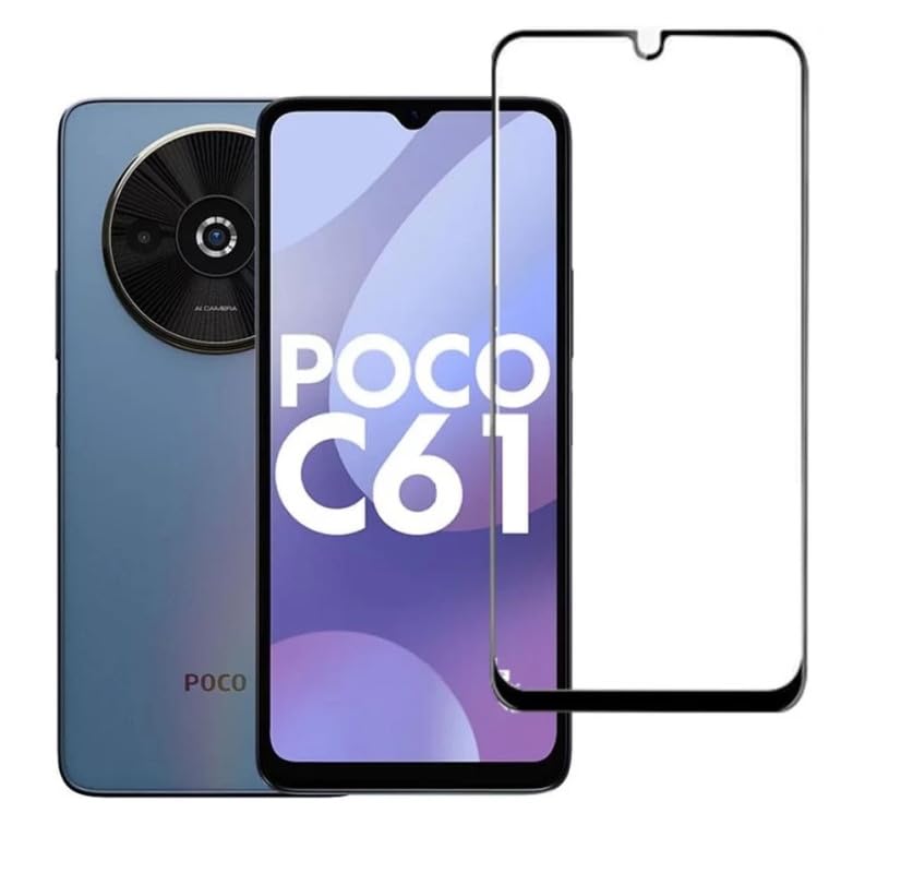 Image of Tempered Glass Screen Protector Compatible For Poco C61 Smartphone Full Screen Coverage (Except Edge To Edge) And Free Complete Easy Installation Kit