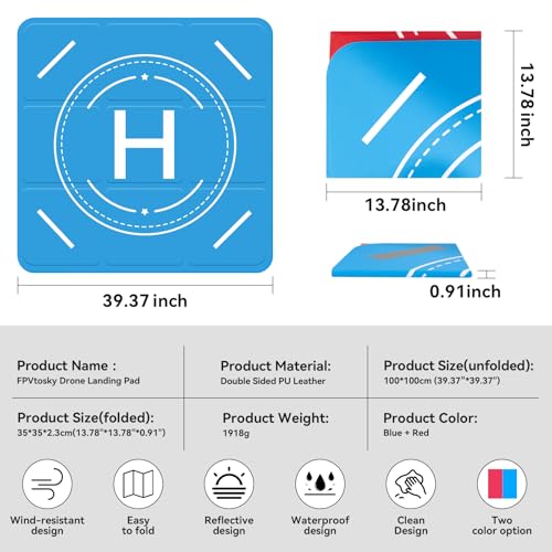 Image of FPVtosky Nighttime Reflective Drone Landing Pad, Fast-fold Double Sided Waterproof Landig Pad Weighted for DJI Mini 5 Pro / 4 /3 Pro /Mini 4k / Mavic 4 / Air 3s / Avata 2 / Neo /Flip(39 in)