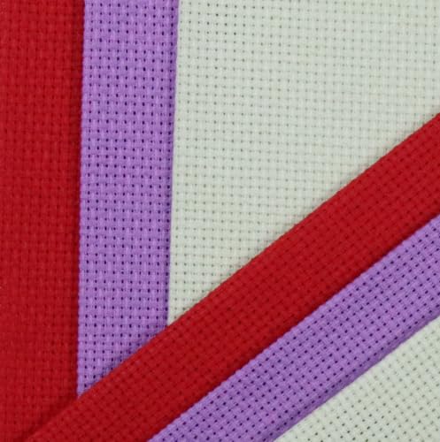 Image of KCS 4 /6 pc of 12 inch x 18 inch(30cmx45cm) 16 Count Cotton Aida Cloth Cross Stitch Fabric (6 pc,Light Green+Lavender+Red)