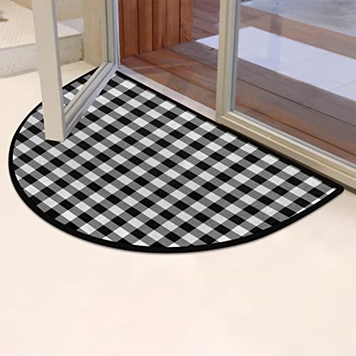 Auuxva Modern Buffalo Plaid Half Round Door Mat Indoor Entrance, White Black Plaid Pattern Non Slip Absorbent Doormats, 24 X 36 Wear Resistant Semi Circle Floor Mats Area Rugs For Home Kitchen Patio #TOP5