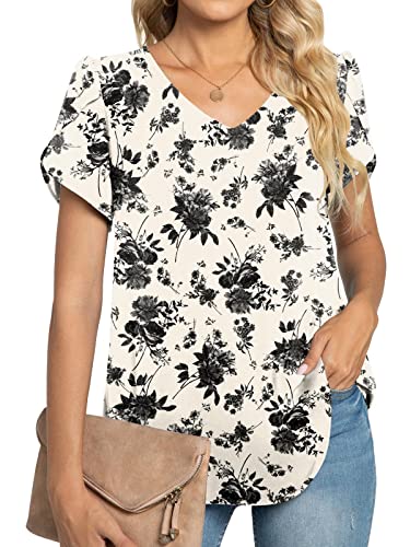 TAOHUADAO Womens 2024 Summer Casual Dressy Shirts V Neck Petal Short Sleeve Chiffon Tops
