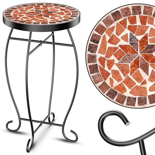 KESSER® Table en mosaïque Tables de bistrot Tabouret à Fleurs Rond 60 x 34 cm Mosaïque en métal...