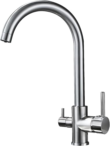 HUAHUALALA - Grifo de fregadero de cocina con 2 asas, 3 en 1, purificador de filtro de agua potable, grifo de agua potable de latón, grifos de