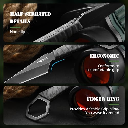 Image of Omesio Fixed Blade Knife with Sheath, 6.38 inch Neck Knife Full Tang Small Necklace Knife for Men, Compact EDC Tactical Knife Suitable for Survival Hiking Camping Outdoor (Black)