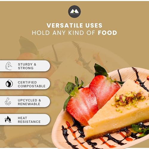 Magnus 7x4.5 Oval Compostable Plates - 50 Pack | Disposable Bamboo-Like Palm Leaf Plates for Snacks & Desserts | Ideal for Picnics and Parties