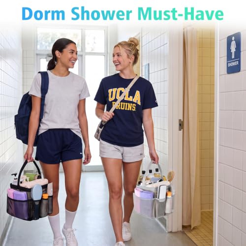 Image of EUDELE 2 Pack Mesh Shower Caddy Portable for College Dorm Room Essentials, Shower Caddy Dorm with 9-Pocket Large Capacity,Shower Bag for Beach,Swimming,Gym All Black+All Grey