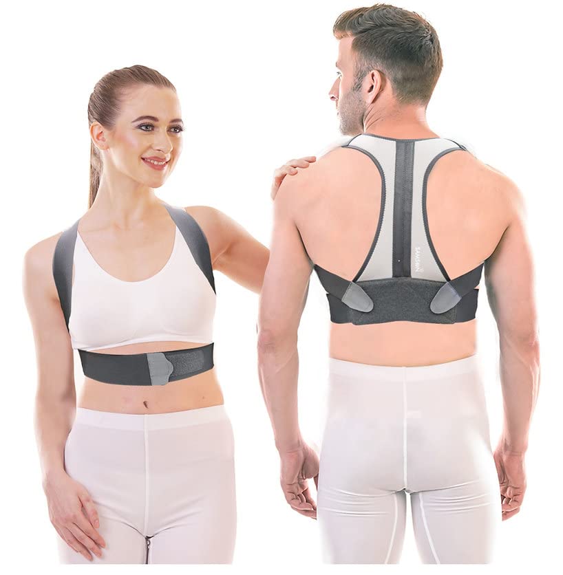 Samson Orthotics Posture Corrector Belt for Men and Women With Adjustable Straps | Metallic Plate Support Belt Therapy for Lower Back & Upper Back Pain Relief (Premium Adjustable Upper Back Straightener)