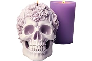 Large 3D Rose Flower Skull Candle Molds, Flexible Clear Silicone Skull Head Molds