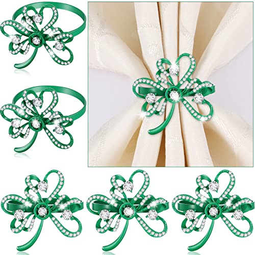 6 Pieces Green Clover Napkin Rings St Patricks Day Napkin Holders Metal Shamrock Napkin Rings for St. Patrick's Day Wedding Party Table Decor Supplies (Green)