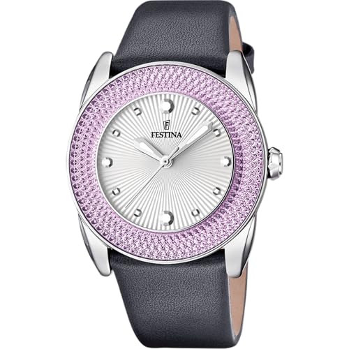 Festina Reloj Mujer Analógico de Cuero Gris   Movimiento de Cuarzo   Cristal Mineral de Alta Resistencia   Resistente al Agua 5 ATM   Elegante, Clásico y Vintage   Special Prices F16591/7