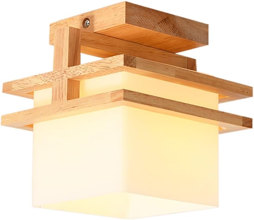 Plafonnier semi-encastré style chinois en bois naturel pour salon et séjour