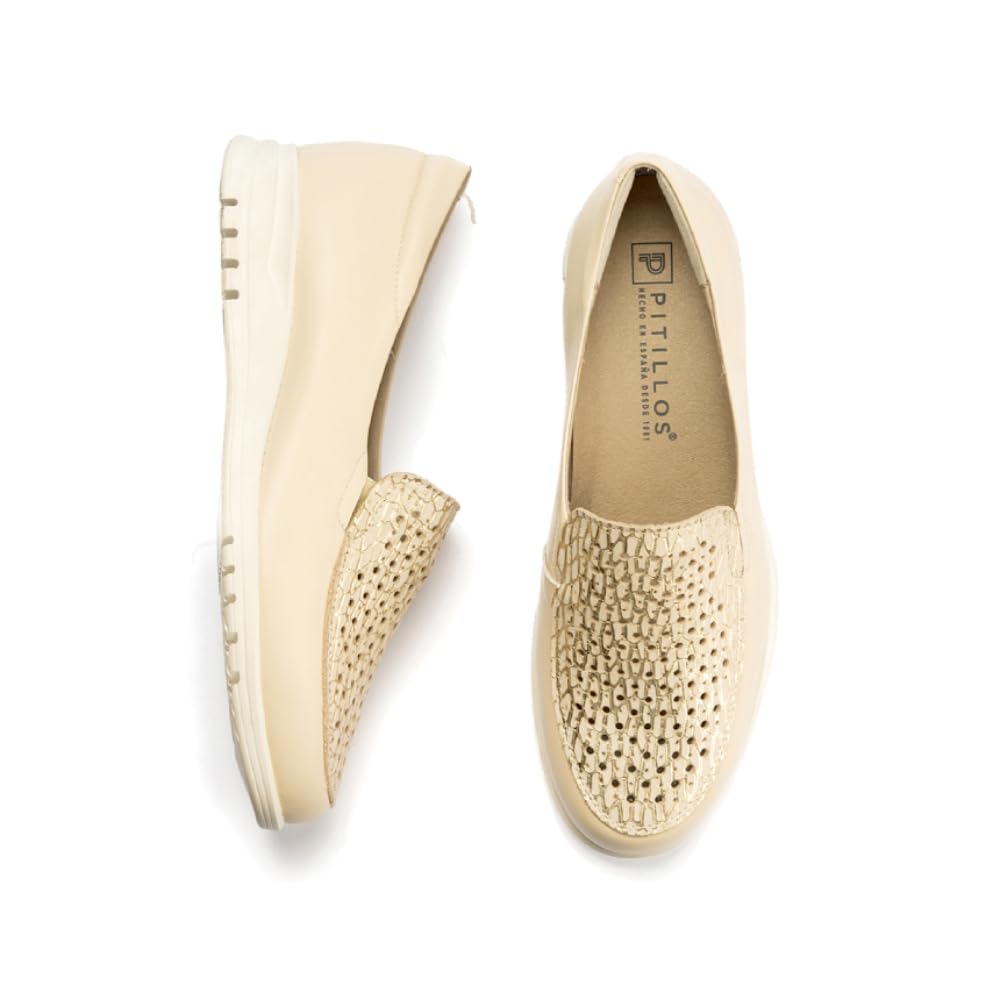 PITILLOS - Zapato mocasín de Piel,sin Cordones,Suela Blanca de Goma,Rejilla,Calado,Plantilla Extraible, para: Mujer
