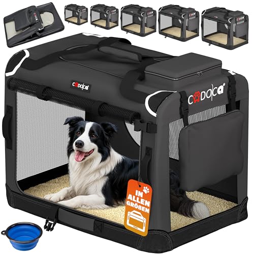 CADOCA® Hundebox faltbar Transportbox XL 82x56x58cm robust atmungsaktiv Transporttasche Auto Rückbank Haustiertransportbox Hundetragetasche Anthrazit