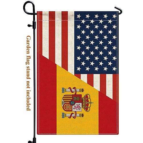 Spain USA Friendship Garden Flag,12x18 in Heavy Duty Spanish America US Outdoor Banner for Patio Yard with Double Side