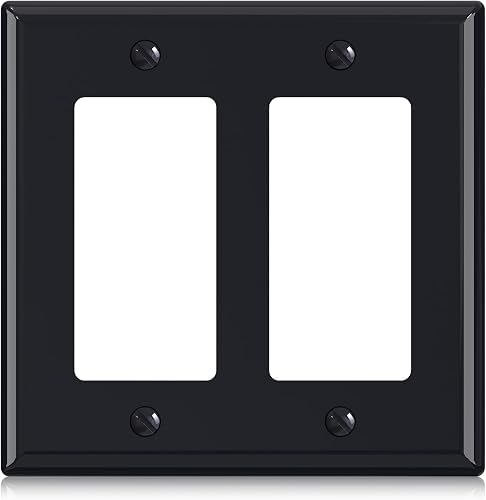 ELEGRP 2-Gang Decorative Wall Plates, Standard Size 4.53'' H x 4.57'' L Unbreakable Thermoplastic Faceplate Cover for Decorator Receptacle Outlet Switch, UL Listed (1 Pack, Glossy Black)