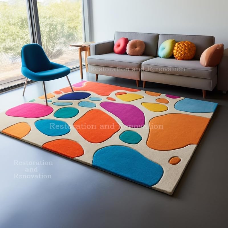 Image of Modern Abstract Hand Tufted Wool Floor Carpet for Home decore Living Room|Home and Bedroom & Hall 6x6 feet (180 x 180cm) Multi H3