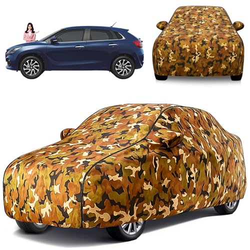 Image of Car Cover for Maruti Baleno All Model & Years (2015-2025) 100% Waterproof with Mirror & Antenna Pocket Triple Stitched Bottom Elastic Dustproof Full Body Protection Heat & UV Resistant- Jungle