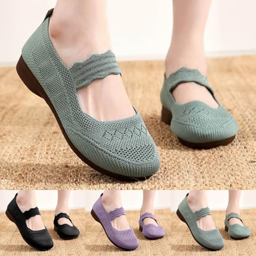 Wide Toe Box Flats Shoes Women Ballet Round Toe Slip On Knit Ballet Flats Mary Jane Dress Flat Women's Wide Width Comfortable Casual Low Wedge Ballerina Walking Shoes with Strap2