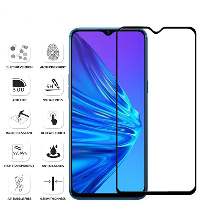 Image of Screen Protector for Oppo A17 (Black) Tempered Glass Edge-to-Edge 6D Screen Guard With Installation Kit