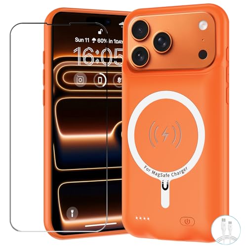 YINGYKJ Battery Case for iPhone 17 Pro 10000mAh Pack Rechargeable Charger Case Support Carplay with Wireless Charging Compatible for iPhone 17 Pro (6.3 inch) External Battery Charging Cover (Orange)