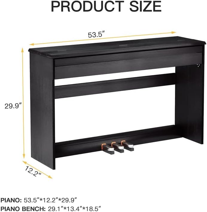 Miniatura 7 de Teclado digital con 88 teclas con peso, piano eléctrico vertical con 3 pedales, teclado multifuncional para principiantes (sin banco, color negro)