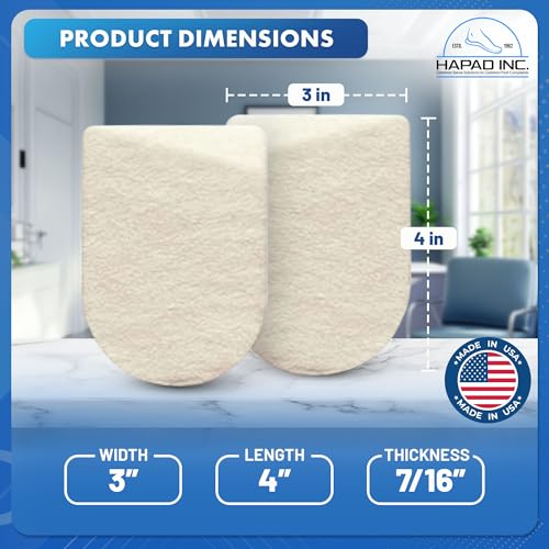 Image of Hapad Wool Felt Heel Wedge Inserts for Pronation & Supination Correction (3 inch Wide) - Orthopedic Lateral & Medial Heel Wedges for Men & Women - Shoe Insoles with Adhesive Backing - Made in USA
