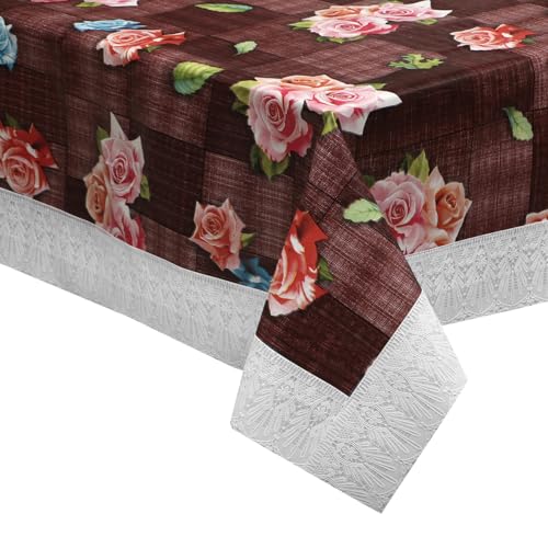 Image of Dakshya Industries PVC Waterproof Square Table Cover 48x48 Inch for 4 Seater Dining Table | Floral Printed Oilproof Stain Resistant Washable Plastic Table Cover, Music