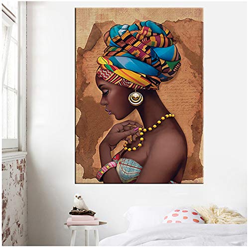 HSFFBHFBH Donna Nera Africa Pittura su Tela Quadri...