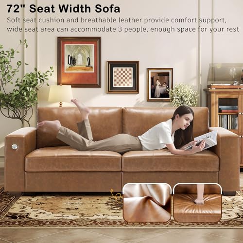 Image of Hanherry Faux Leather 89 inch Sofa for Living Room, Modern Comfy Sofa with Medium Firm Seat Cushion, Removable Cover,Wide Armrest,USB /Type-C Port,Couches for Small Space,Apartment