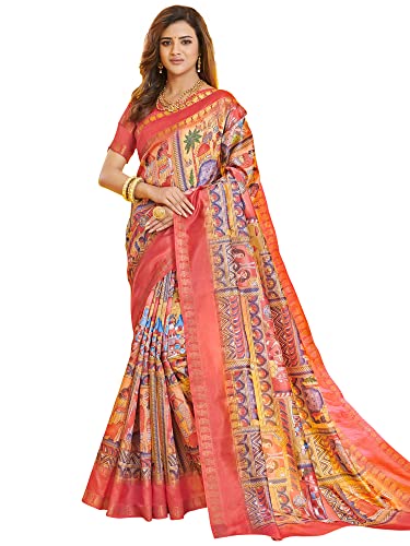 Image of AKHILAM Women's Dola Silk Warli Saree With Unstitched Blouse Piece (KASAVU101 HS Parent)