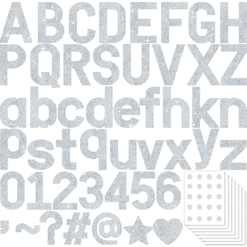 Image of Vuzvuv 295 Pcs Glitter Bulletin Board Letters and Numbers, 4 Inch Classroom Decor with Adhesive Points, Alphabet Cut Outs for School Display (Silver)