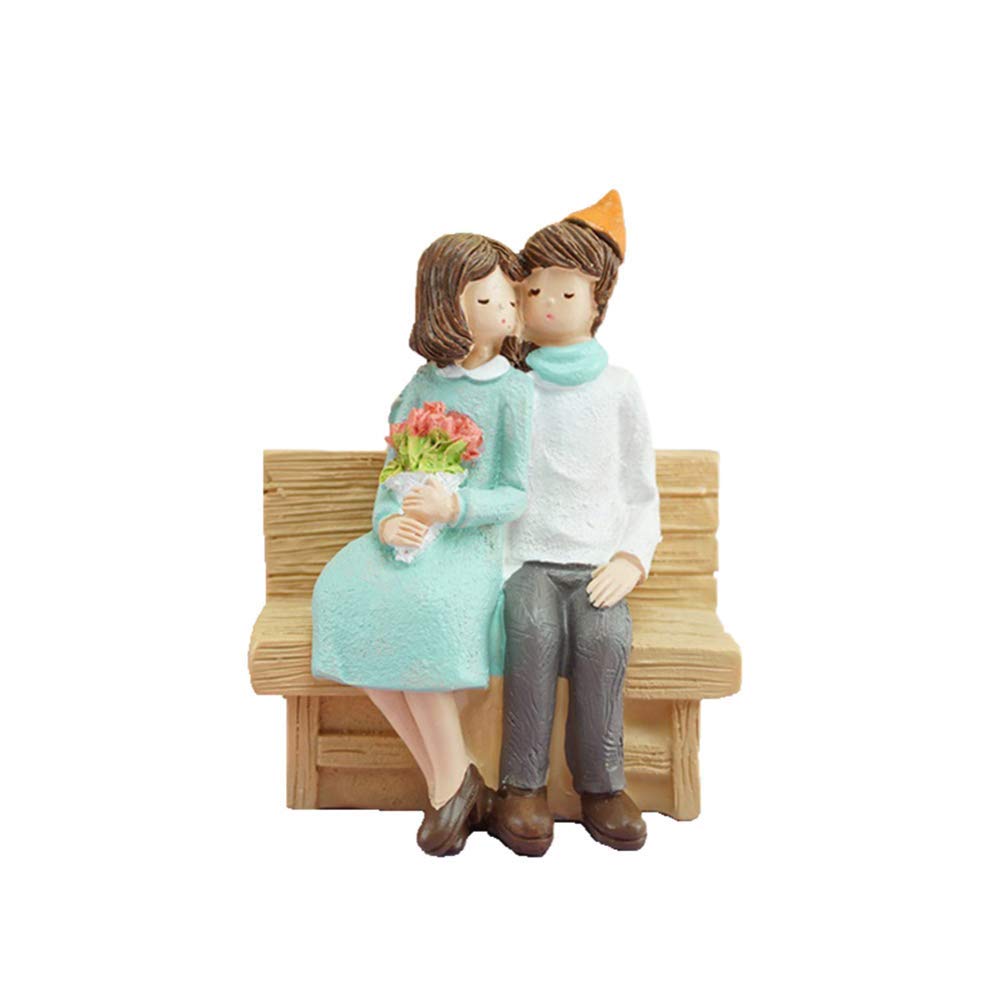 Résine Couple Cake Topper Miniature Couple Figurines Amant sur Banc Statue Figure Fée Jardin Ornement pour Dollhouse Micro Paysage Bonsaï Décor