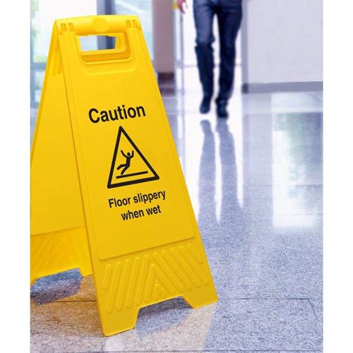 Cartello Pavimento Bagnato “Caution Floor Slippery When Wet” – Doppia Faccia Giallo, Autoportante In Plastica, Maniglia Integrata