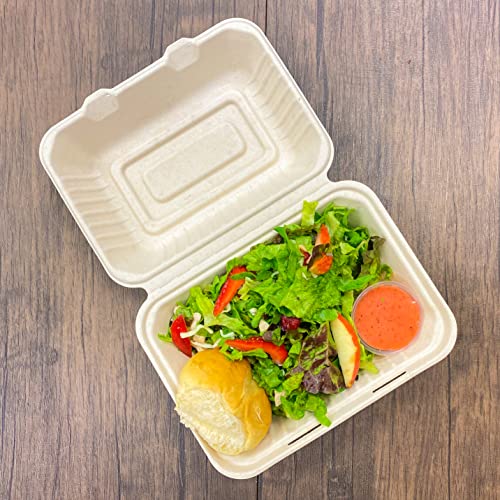100% Compostable Disposable Food Containers With Lids [9”X6” 500 Pack] Eco-Friendly Take-Out To-Go Containers, Heavy-Duty, Biodegradable, Unbleached By Earth's Natural Alternative #TOP5
