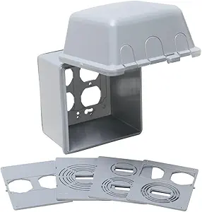 TayMac MM7440G 4.75-in. Deep Outdoor Box, UFAST 55-in-1, Rated NEMA 3R 2-Gang Weatherproof in-Use Electrical Outlet Cover for Home Improvement, Gray