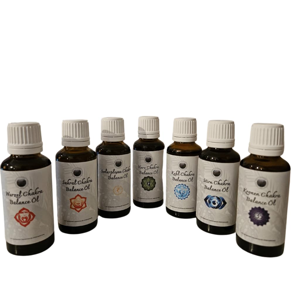 Chakra Balance Öl Set (7 Chakren) | Handgemachte Aromapflege- & Massageöle auf Mandelölbasis | Ganzheitliche Balance, Achtsamkeit & energetische Harmonie