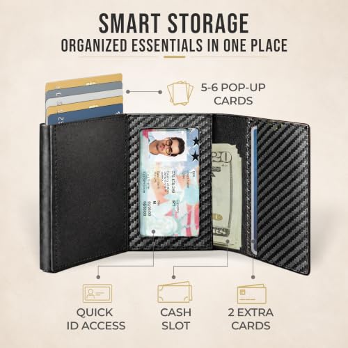 Image of TopMost Genuine Leather Pop Up Wallet for Men, Credit Card Holder, RFID Blocking Ridge Wallets for Men with ID Window, Slim, Minimalist, 5-9 Card Capacity & Cash Slot