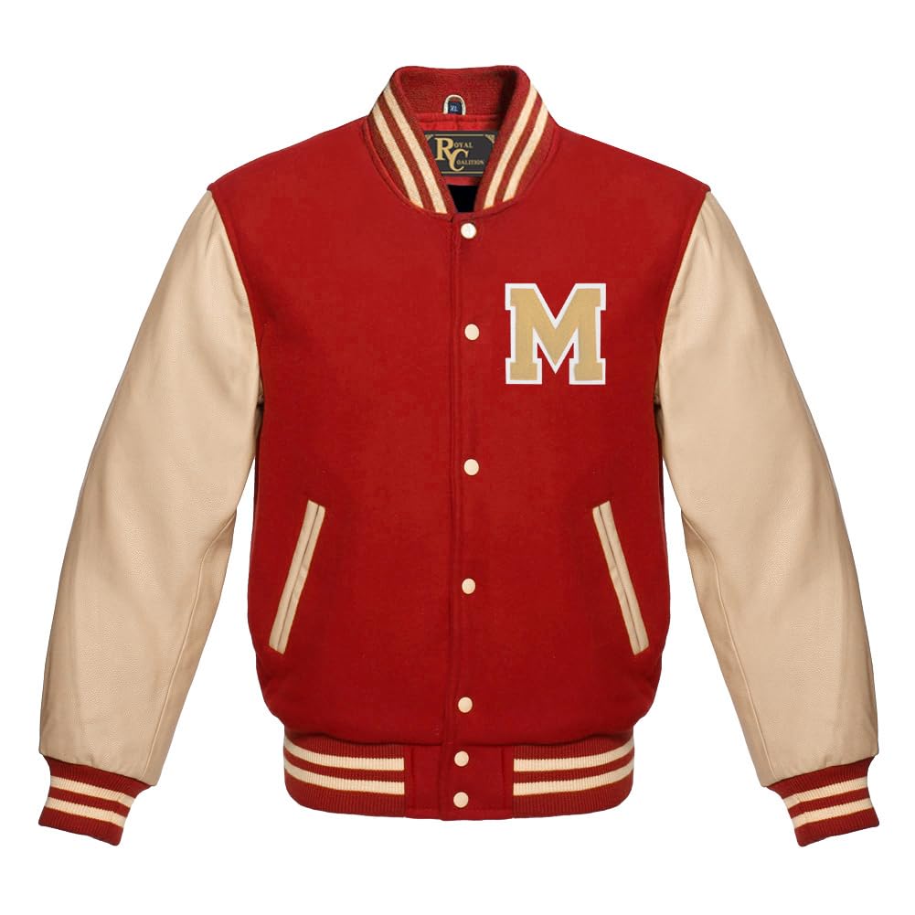 Royal Coalition Varsity Jacket Baseball Letterman Jacket Wool Multi and Cream Leather & Basketball With M Patch