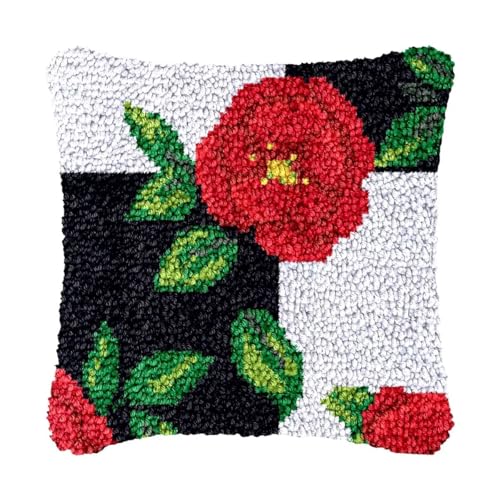 Image of bositigo Latch Hook Kits for DIY Throw Pillow Cover, Colorful Handmade Pillow Case for Home Decoration, Festival Gift 17x17inch (Flower-BZ368)