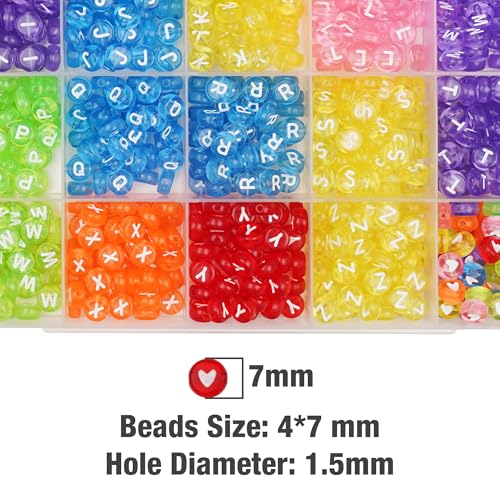 Image of Melius Acrylic Clear Color Letter Beads, 4x7mm, 1450 Pcs | Transparent Colorful Round Alphabet and Heart Beads, 28 Grid Box, For Jewelry Making, DIY Bracelets, Necklaces, Key Chains